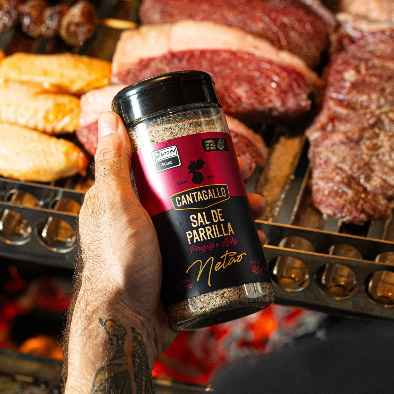 Sal de Parrilla Pimenta e Alho by Netão CantaGallo 480G - Pote
