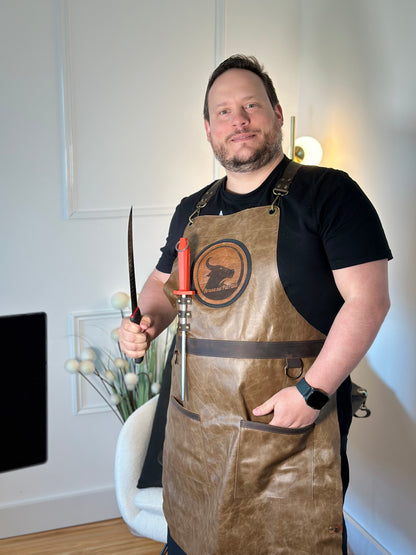 Avental Artesanal Brasa na Parrilla em Couro Natural – Musgo
